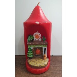 VINTAGE FIREPLACE Diorama Pillar CANDLE CHRISTMAS DECOR Mantle Tree Broom B12